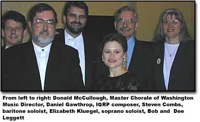 Photo of Composer Gawthrop, Conductor Don McCullough, soloists and the Leggetts