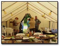 Trainers gathered in a tent
